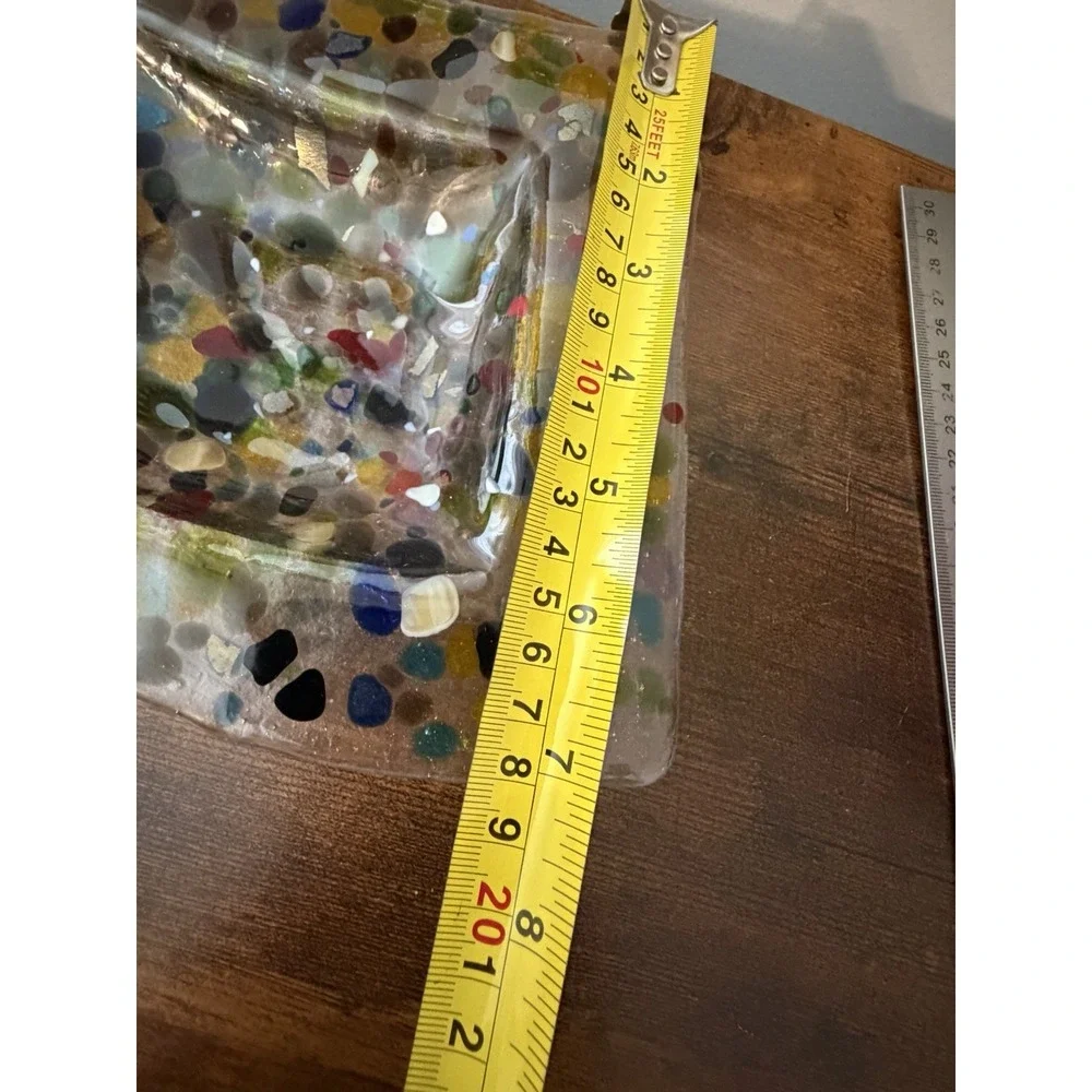 Fused Art‎ Glass Confetti Divided Serving Tray 3 Section Handmade 17